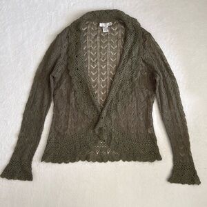 {VTG} La Boutique | Mohair Blend Sheer Knit Cardigan Sweater Green (14/16)